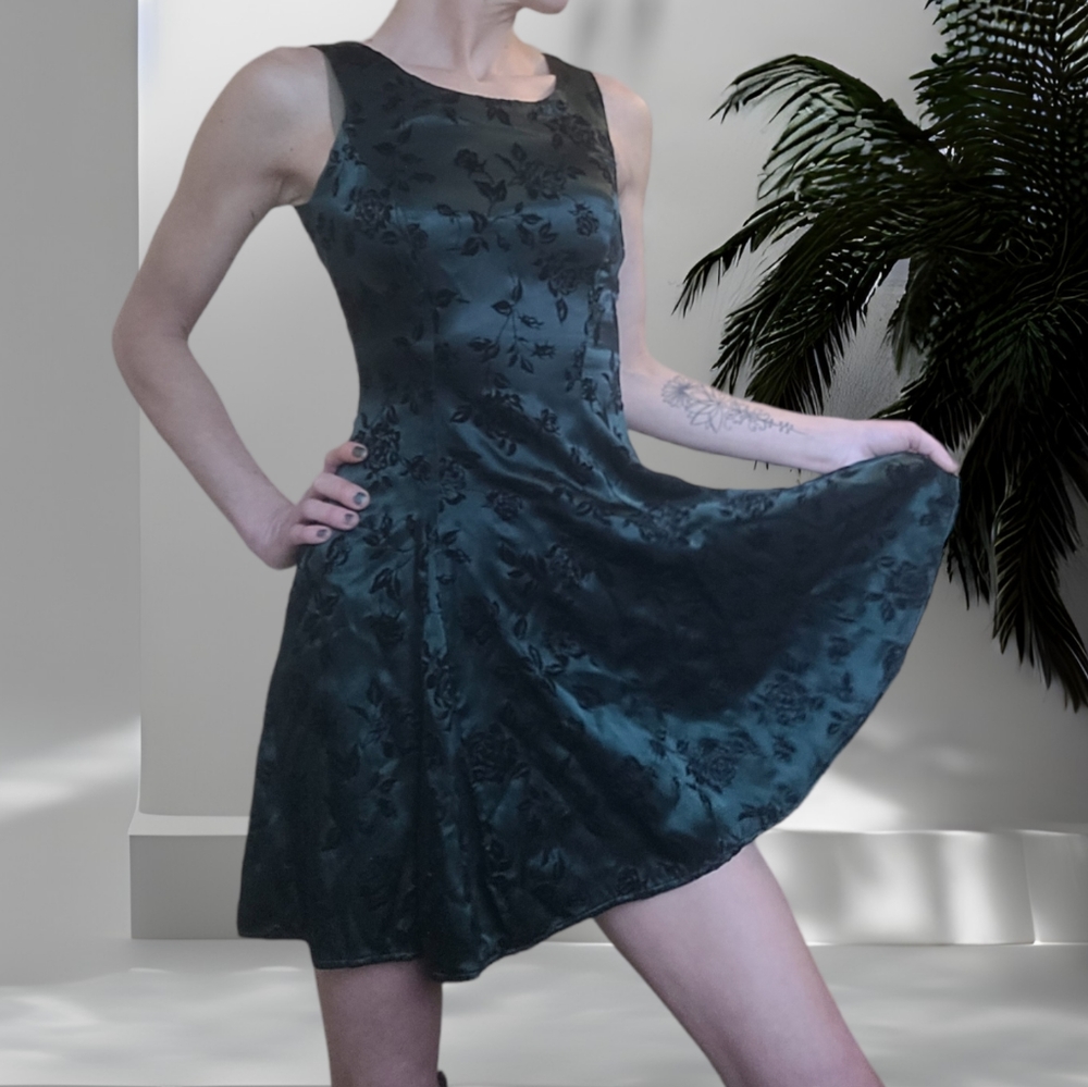 Be Smart Vintage Green Satin Dress Size 3/4
